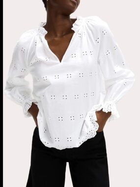 H&M White Eyelet Blouse Size S Cotton Boho Top